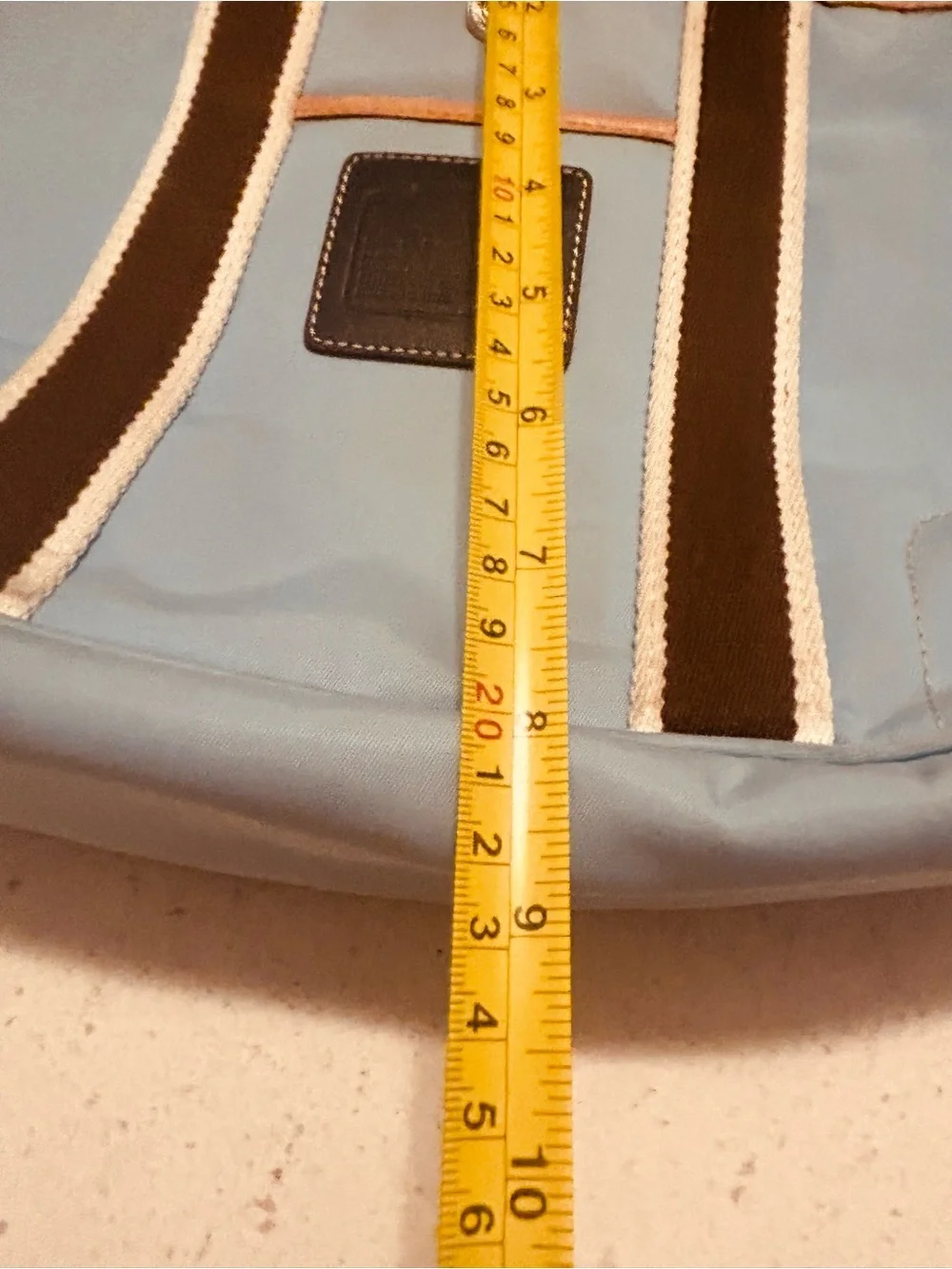 Light Blue Coach Tote with Brown Trim